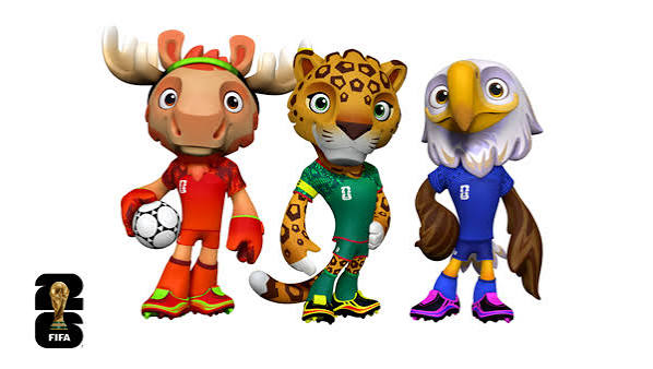 Three football mascot characters developed for a 2026 World Cup project